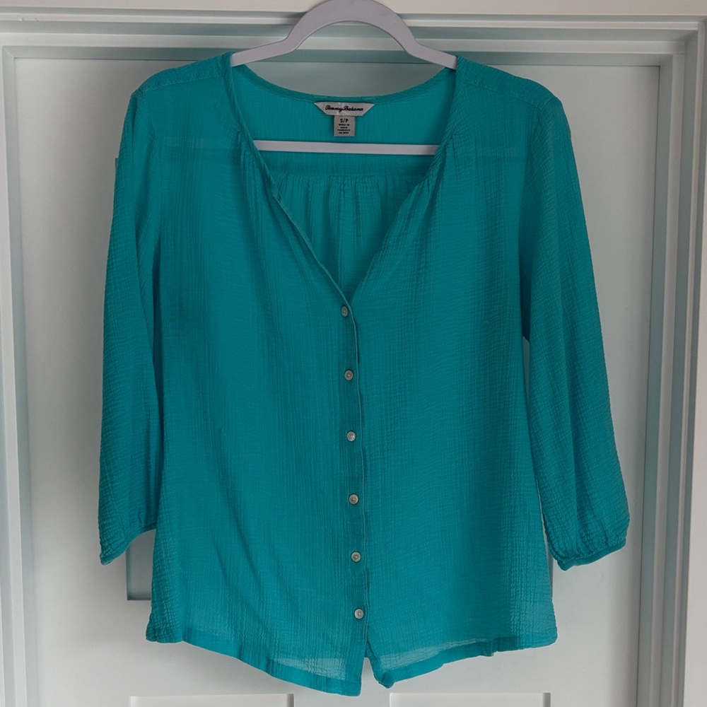 Tommy Bahama Turquoise Button-Up Blouse